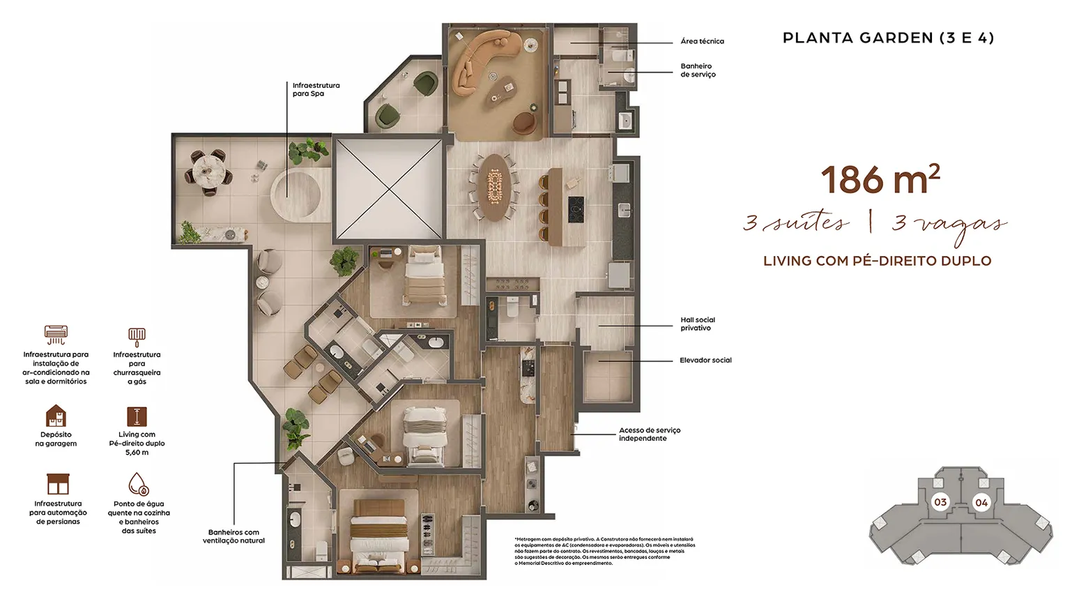 Planta Garden (3 e 4) — 186 m²